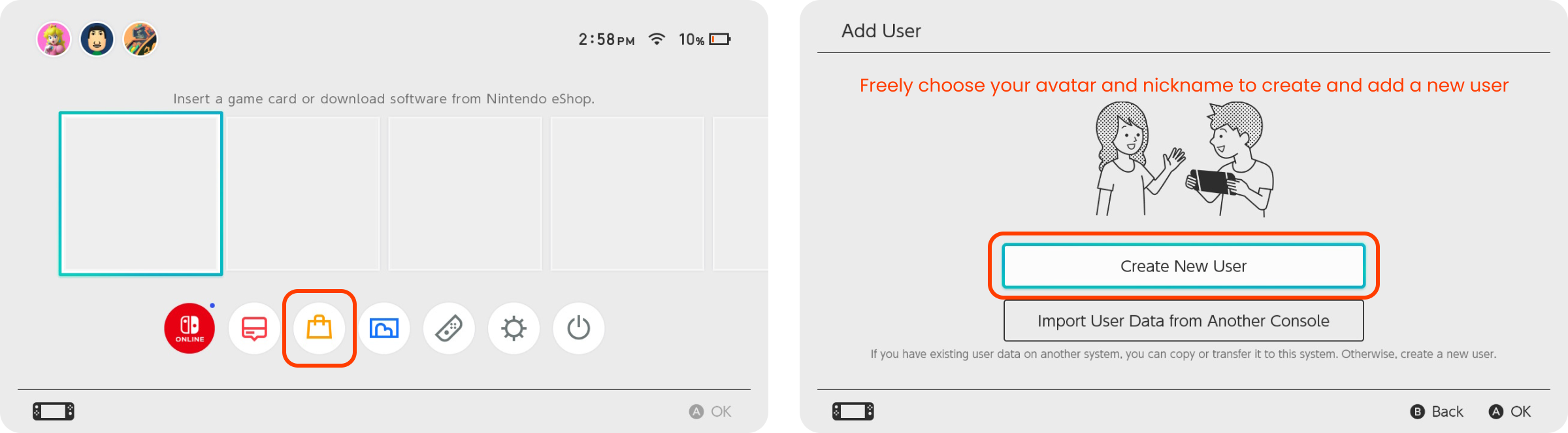 Enter the eshop to create a new user